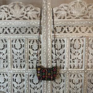 Coconut Shell Beaded Tiny Cross Body Shoulder Bag Boho Colorful Hawaiian Natural